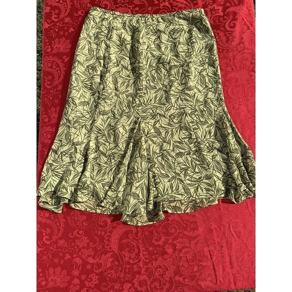 Rena Rowan Flowing Boho‎ Maxi Skirt Size 12 Floral Green Tropical Leaf - Picture 1 of 5